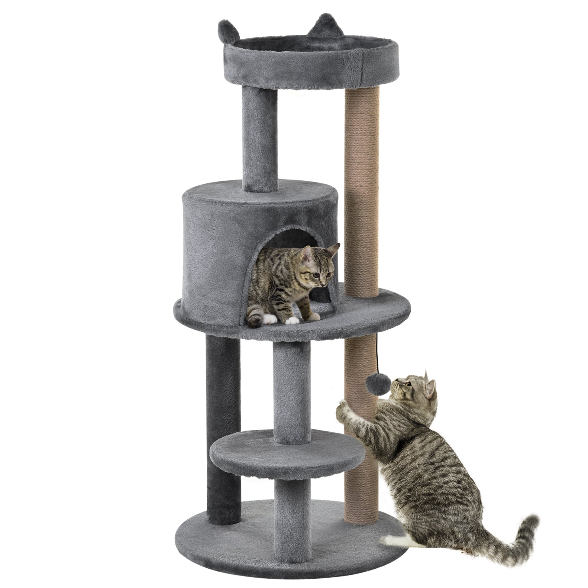 41" Cat Tree Tower with Condo, Scratching Posts and Hanging Ball, Grey Cat Towers   at Gallery Canada