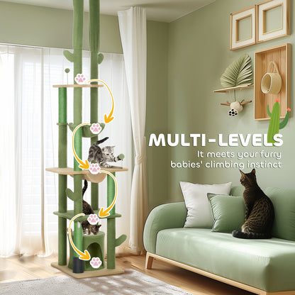 89"-100" Floor to Ceiling Cat Tree Cat Tower for Large Cats w/ Scratching Posts, Grooming Brush Post, Cat Condo, Green Floor to Ceiling Cat Trees   at Gallery Canada