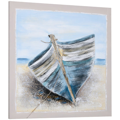 Boat Wall Art Hand-Painted Canvas Painting Beach Artwork Modern Framed Prints for Living Room Bedroom Decor Blue, 35.5" x 35.5" Hand Painted Canvases   at Gallery Canada