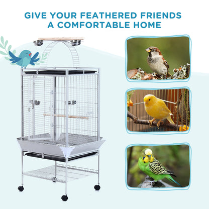 63" Large Bird Parrot Cage Stand Finch Feeder Play Top House Perch Bowl Wheels, Silver Bird Cages   at Gallery Canada