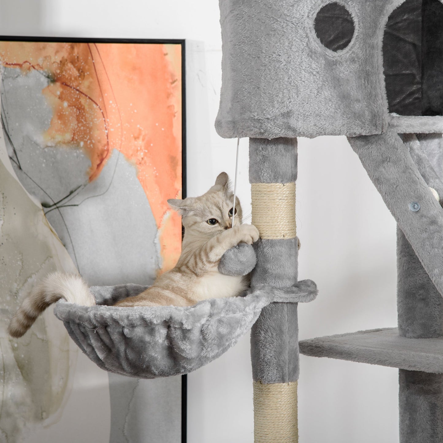 94"-102" Huge Cat Tree Ceiling High Cat Condo Scratching Post Activity Center Multi-Level Play House Light Grey Floor to Ceiling Cat Trees   at Gallery Canada