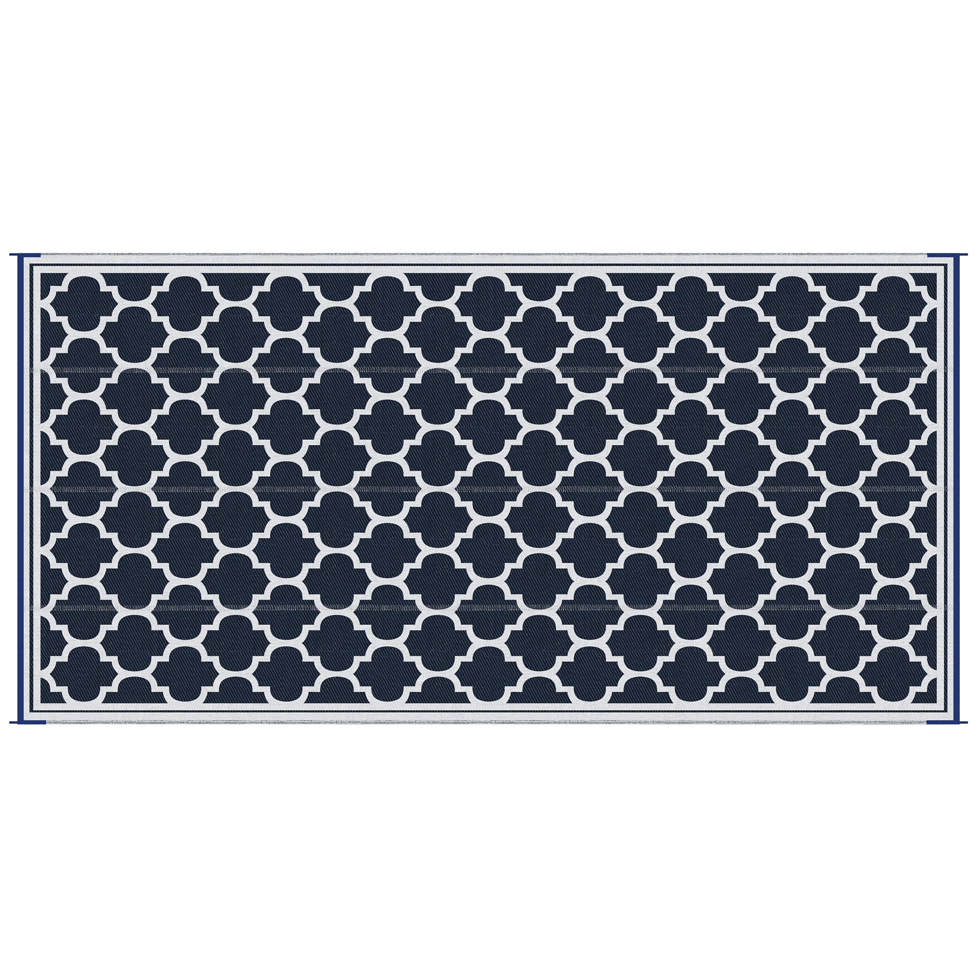 Reversible Outdoor RV Rug, 9' x 18' Patio Floor Mat, Plastic Straw Rug for Backyard, Deck, Picnic, Beach, Camping, Dark Blue and White Outdoor Reversible Rugs Dark Blue, White at Gallery Canada