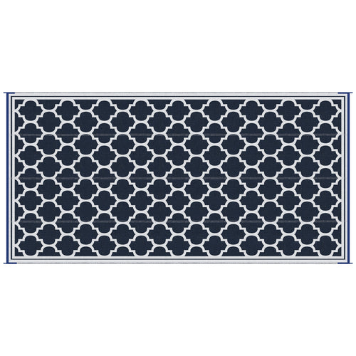 Reversible Outdoor RV Rug, 9' x 18' Patio Floor Mat, Plastic Straw Rug for Backyard, Deck, Picnic, Beach, Camping, Dark Blue and White