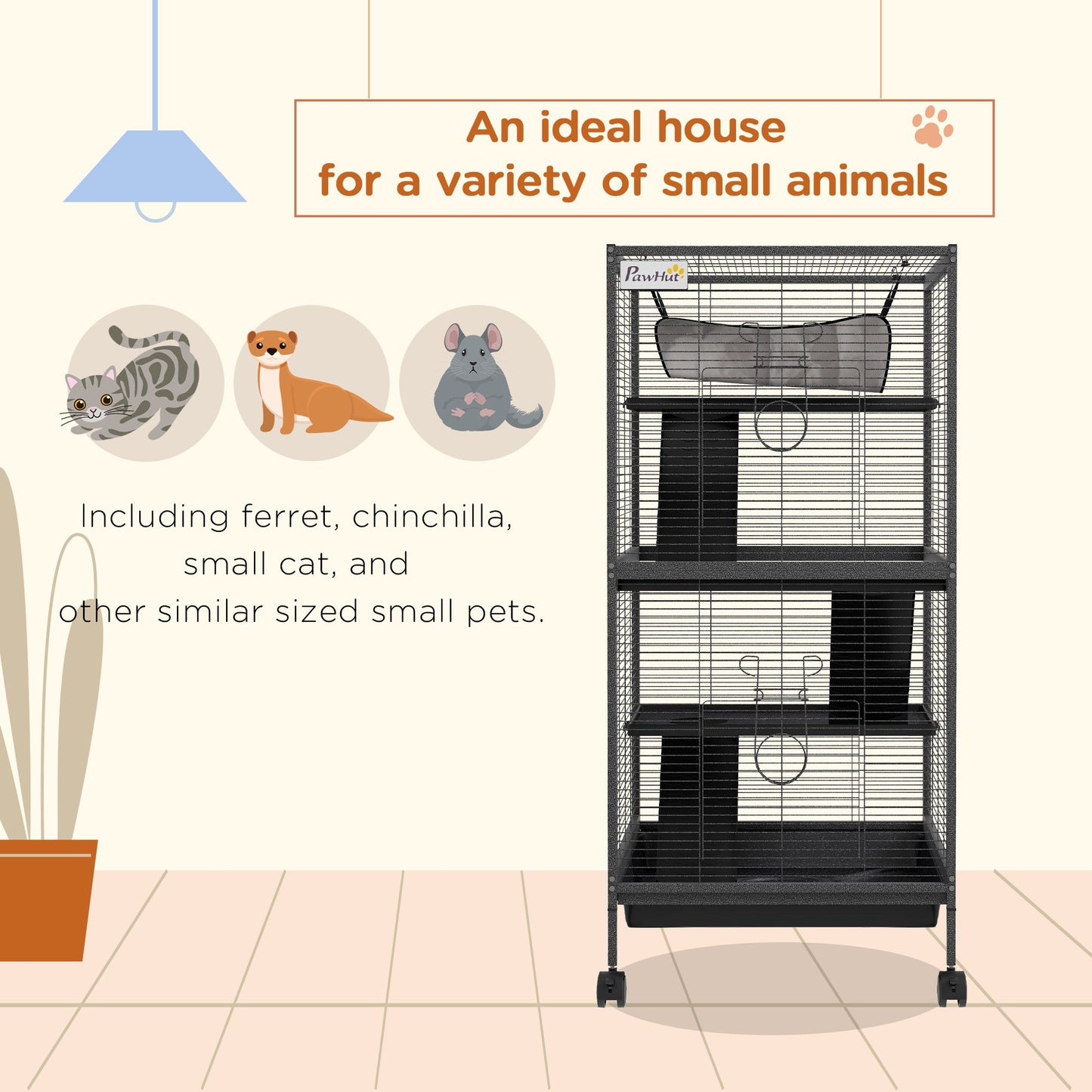 Steel Small Animal Cage for Guinea Pig, Ferret, Chinchilla, Kitten and Rabbit, Black Houses & Habitats   at Gallery Canada