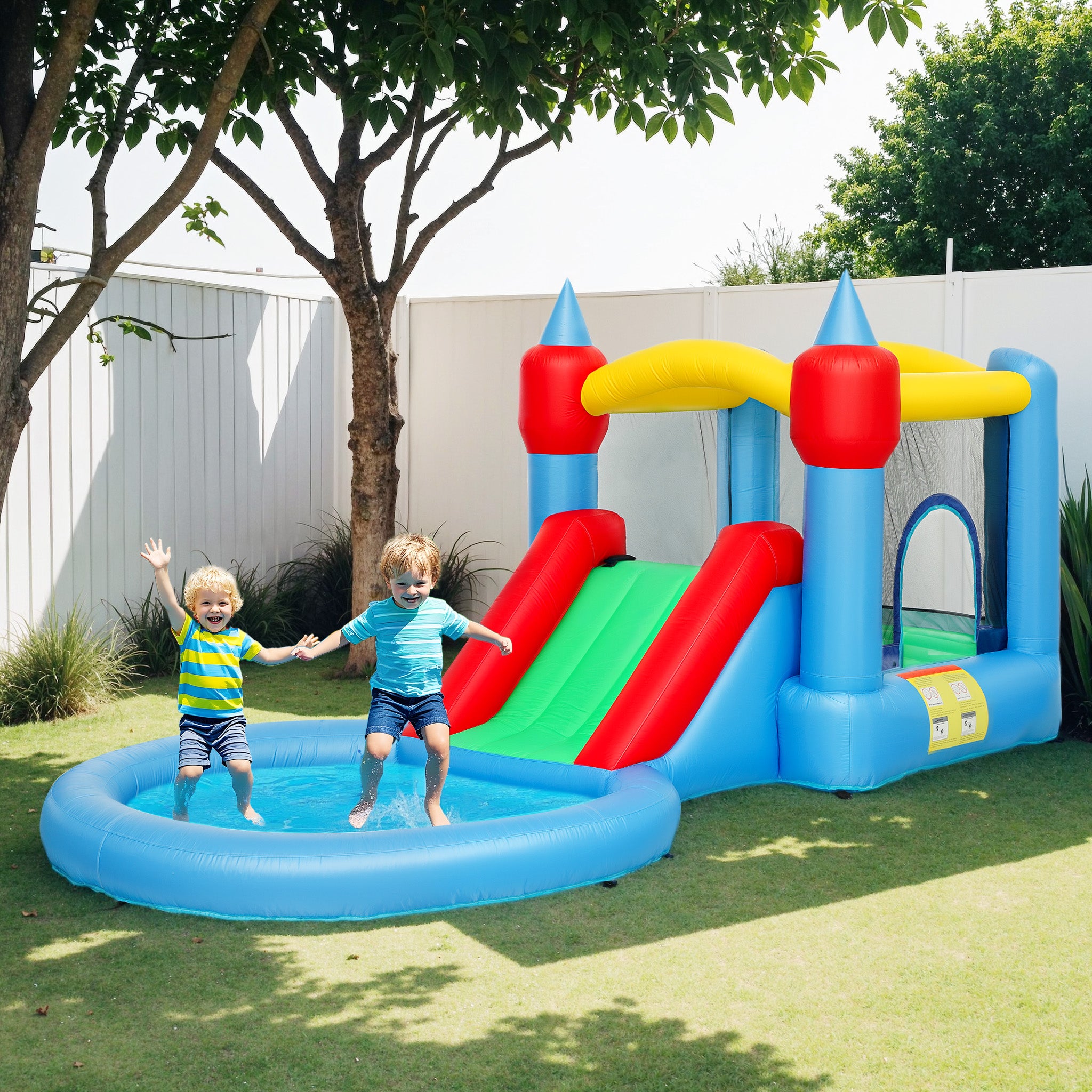 4 in 1 Inflatable Bounce House with Slide, Basketball Hoop, Ball Pit, Blower, Storage Bag, 163