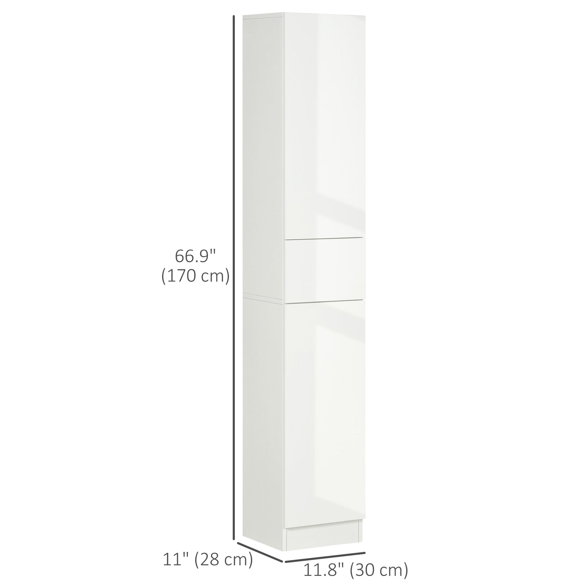 Tall Bathroom Cabinet, Narrow Bathroom Storage Cabinet with Doors, Drawer and Adjustable Shelves, High Gloss White Bathroom Cabinets   at Gallery Canada