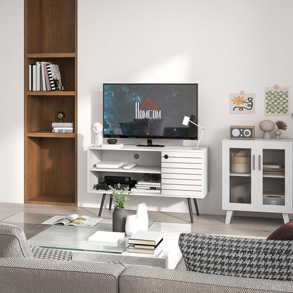 TV Stand Cabinet for 50-Inch, TV Table with Charging Station, Television Stand with Open Shelves, Door and Cable Holes TV Stands   at Gallery Canada