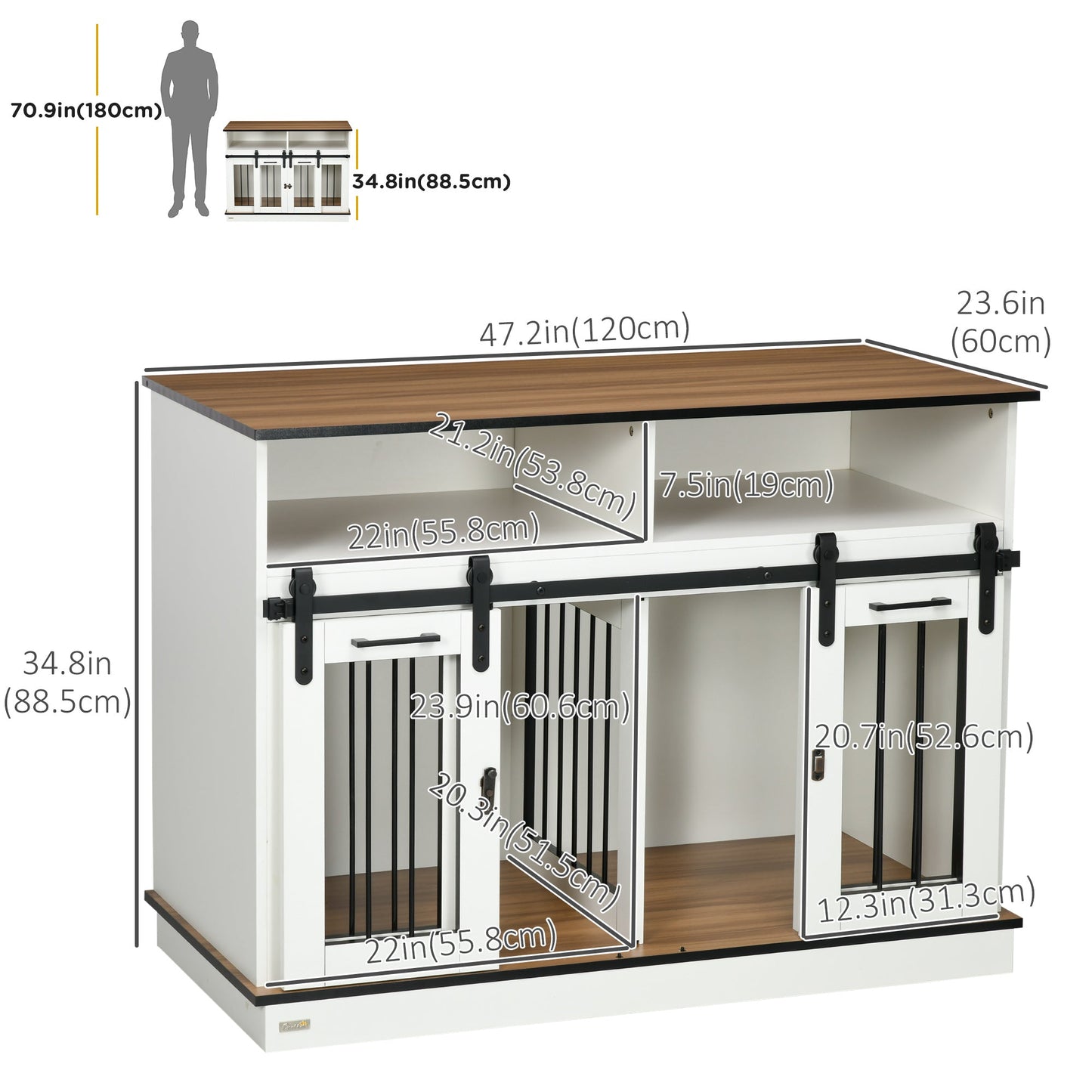 Dog Crate Furniture for Large Dogs with Removable Divider, Dog Kennel for 2 Small Dogs with Storage, White Houses, Kennels & Pens   at Gallery Canada