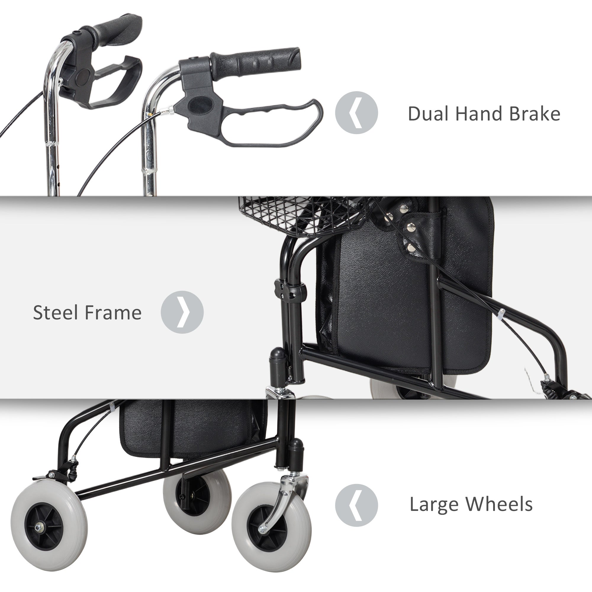 Upright Walker Up Rollator, Rolling Walker with Wheels, Storage Bag, Tray, Adjustable Handle Height, Black Knee Walker & Wheelchair Ramps   at Gallery Canada