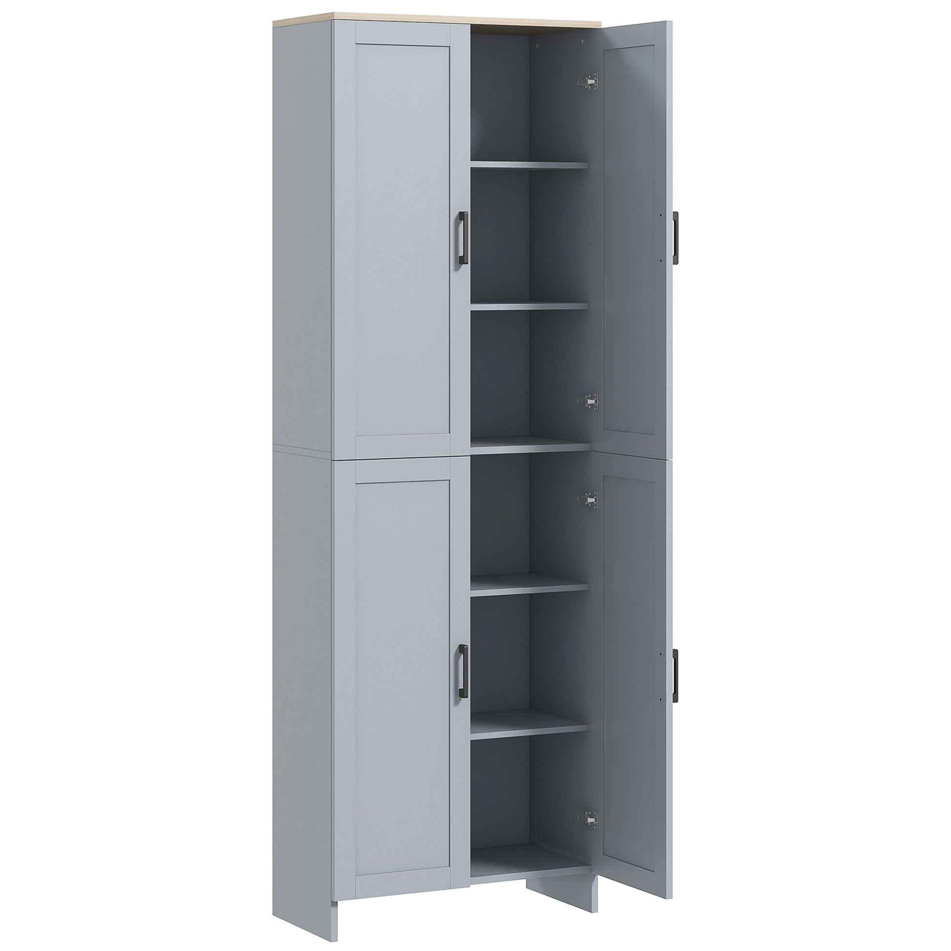 67" 4-Door Kitchen Pantry Cabinet, Freestanding Storage Cabinet Cupboard with Adjustable Shelves, Grey Kitchen Pantry Cabinets   at Gallery Canada