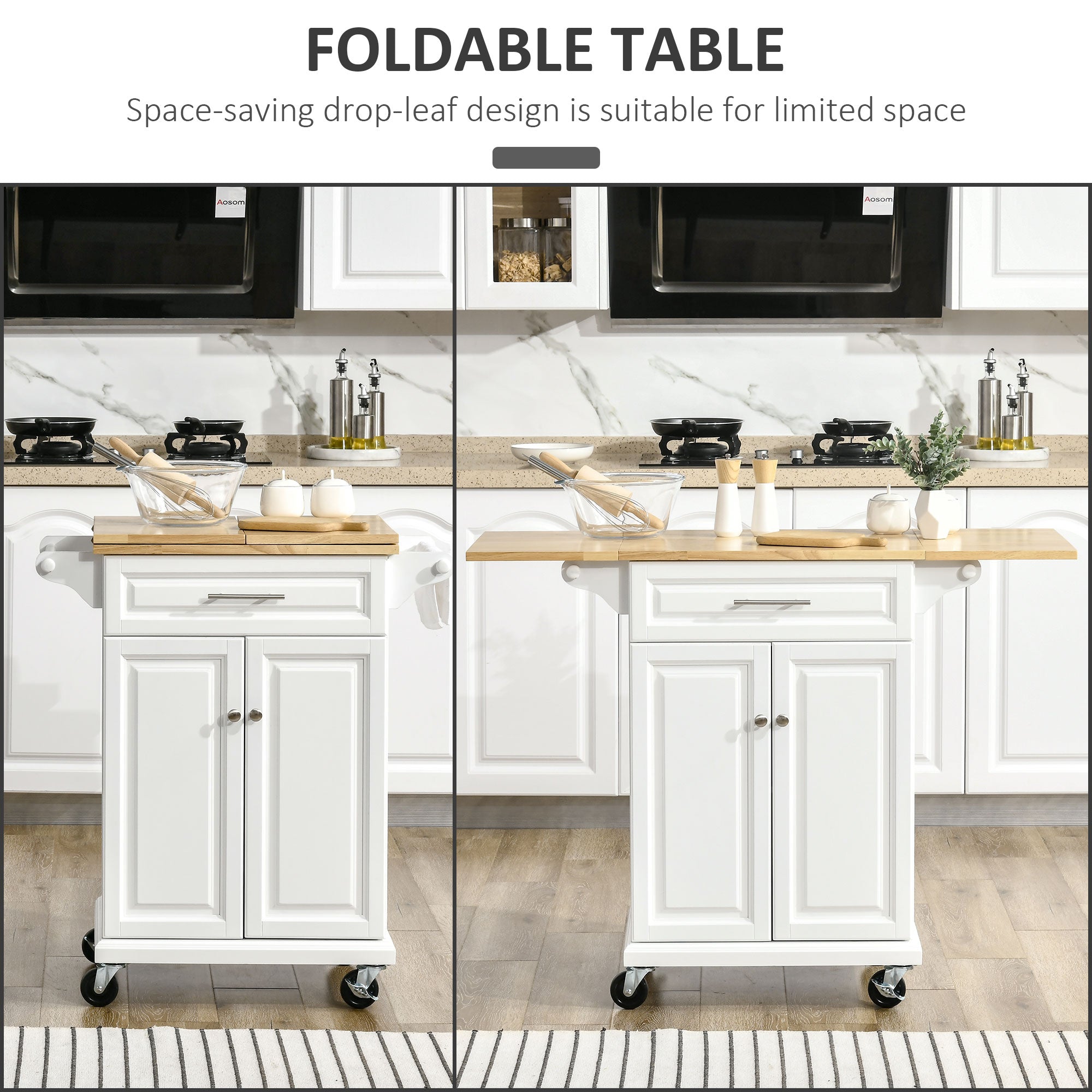 Kitchen Island Cart on Wheels with Extended Counter Drawer Cabinet Towel Racks Kitchen Islands & Kitchen Carts at Gallery Canada