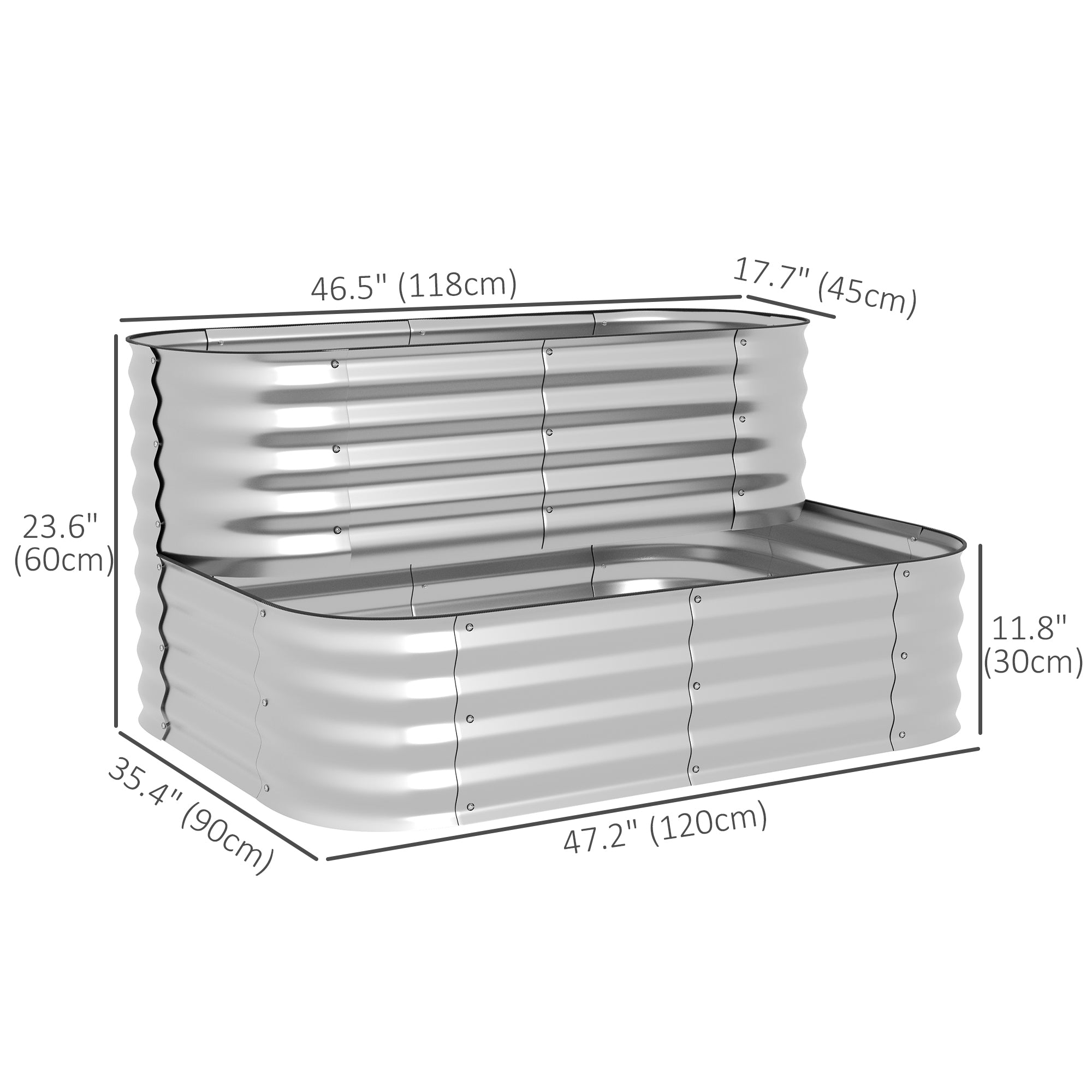 4'x3'x1' Outdoor Raised Garden Bed, 2-Tier Galvanized Planter Box with Safety Edging for Vegetable, Flower, Fruit Galvanized Planter Boxes   at Gallery Canada