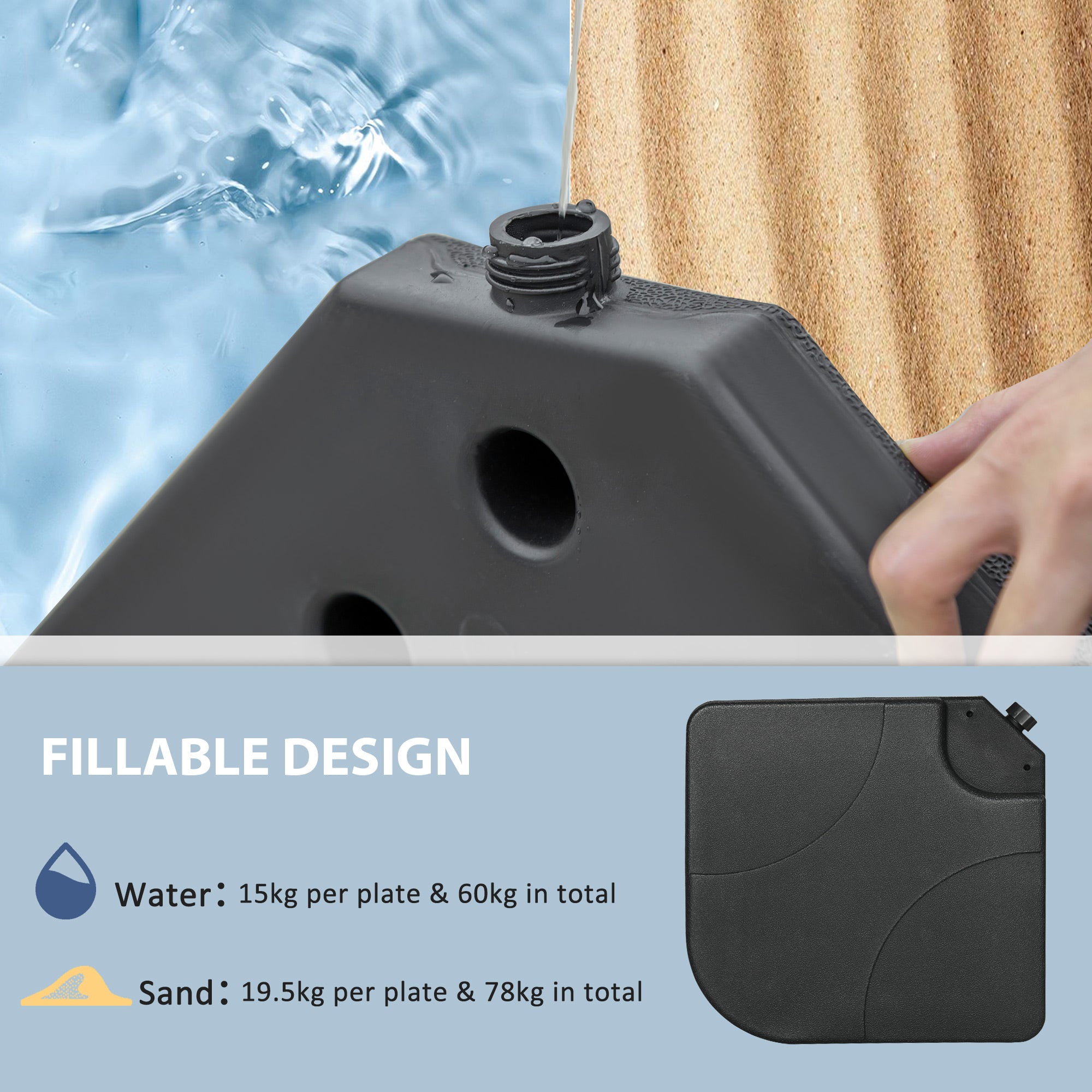 4 Piece Umbrella Base Stand w/ U Locking, 132 lb Capacity Water or 172 lb Capacity Sand, Black Umbrella Bases at Gallery Canada