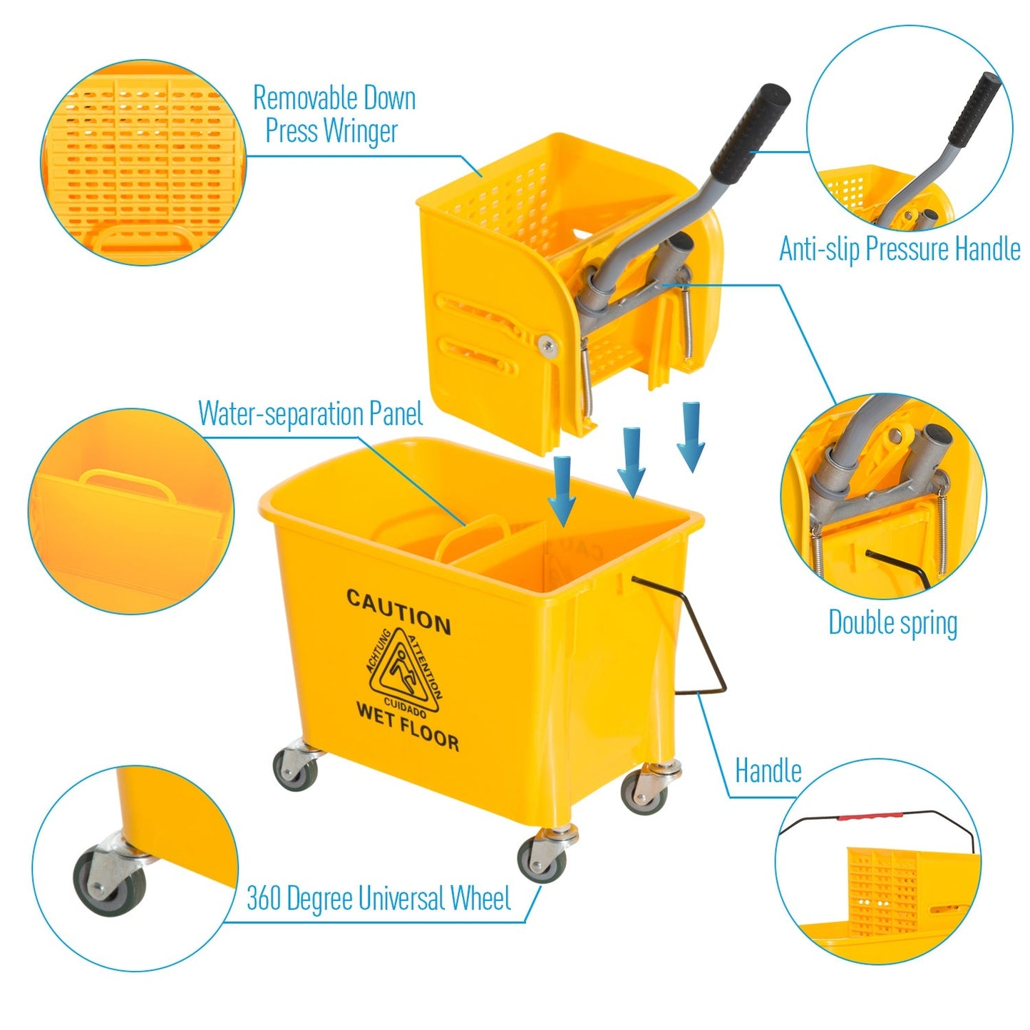 5 Gallon Commercial Mop Bucket with Side Press Wringer on Wheels, Yellow Household Supplies   at Gallery Canada