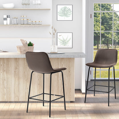 Bar Stools Set of 2, Upholstered Counter Height Bar Chairs, 26" (66 cm) Kitchen Stools with Steel Legs for Dining Area, Kitchen Aisle, Coffee Bar Stools   at Gallery Canada