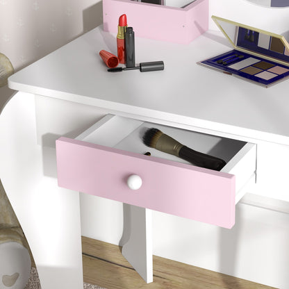 Kids Makeup Vanity Set with Stool, Mirror, Drawer, Storage Boxes, Unicorn Design, White Toy Vanity   at Gallery Canada