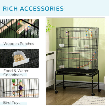 52" Bird Cage for Budgies Cockatiels Canaries Lovebirds Finches with Rolling Stand, Toys, Removable Tray, Storage Shelf Bird Cages   at Gallery Canada