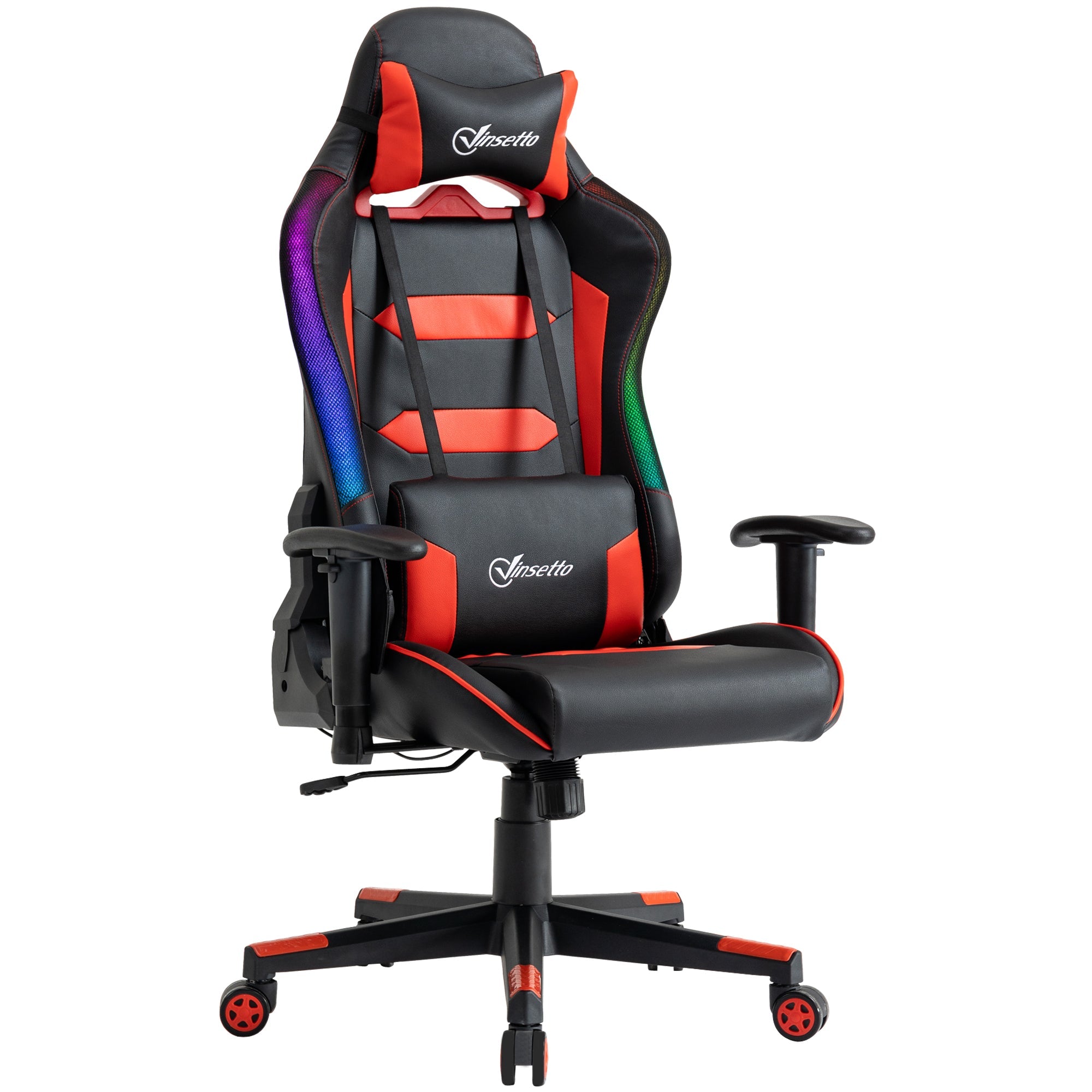 Racing Office Chair with RGB LED Light, Gaming Desk Chair with Lumbar Support, High Back PU Leather Swivel Computer Recliner, Tilt, Black and Red Video Game Chairs Red and Black  at Gallery Canada