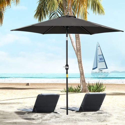 8.5' Round Aluminum Patio Umbrella Garden Parasol Market Sunshade Tilt Canopy w/ 6 Ribs, Crank Handle, Black