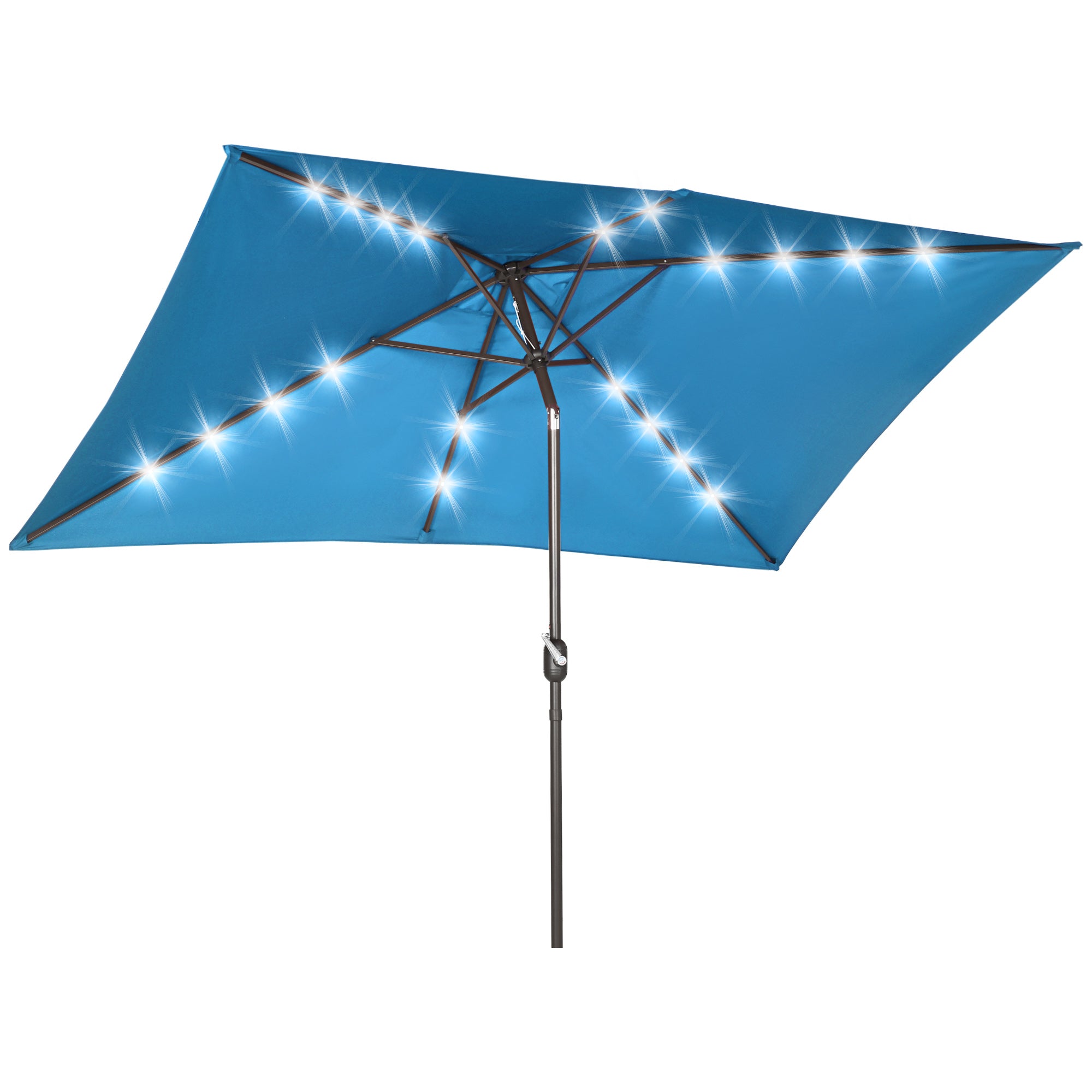 6.5x10ft Patio Umbrella Rectangle Solar Powered Tilt Aluminum Outdoor Market Parasol with LEDs Crank (Turquoise) Sun Umbrellas Turquoise, Dark Brown at Gallery Canada
