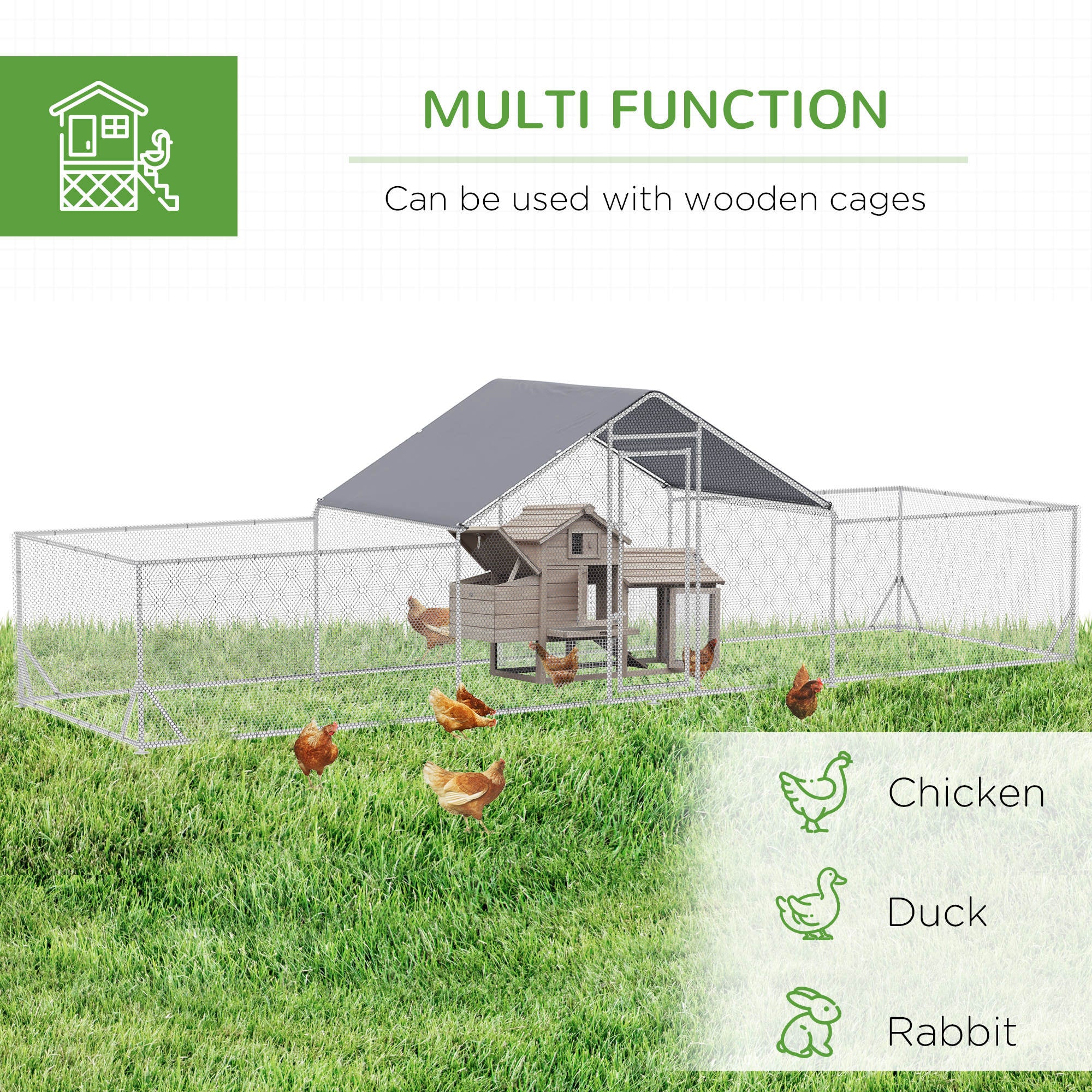 Chicken Run, 23' x 6.6' Metal Chicken Coop with Waterproof and Anti-UV Cover, Spire Roof, Door, for 12-14 Chickens, Ducks, Rabbits, Sliver Chicken Coops at Gallery Canada