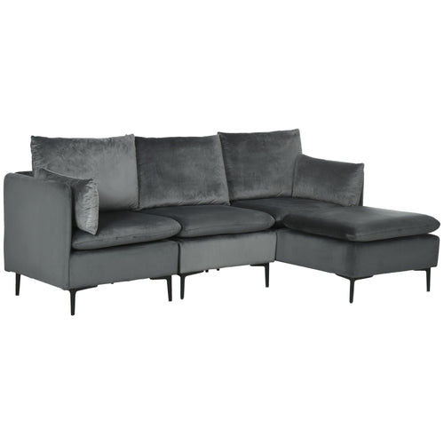 Convertible Sectional Sofa Couch, Modern L-Shaped Couch, 3 Seater Sofa with Reversible Ottoman for Living Room, Apartment, Small Space, Grey