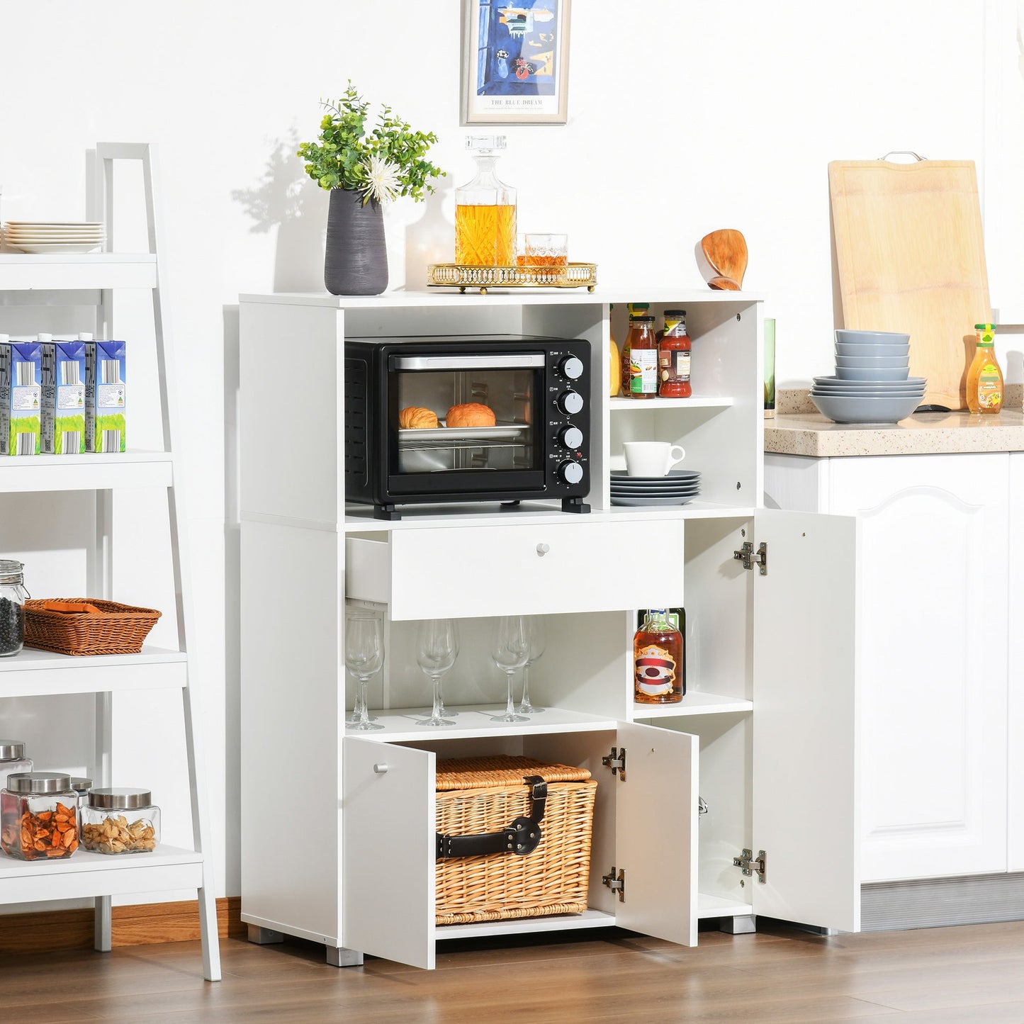 Compact Kitchen Pantry Cabinet Server Hutch Storage Buffet with Microwave Oven Stand Drawer and Shelves, White Kitchen Pantry Cabinets   at Gallery Canada