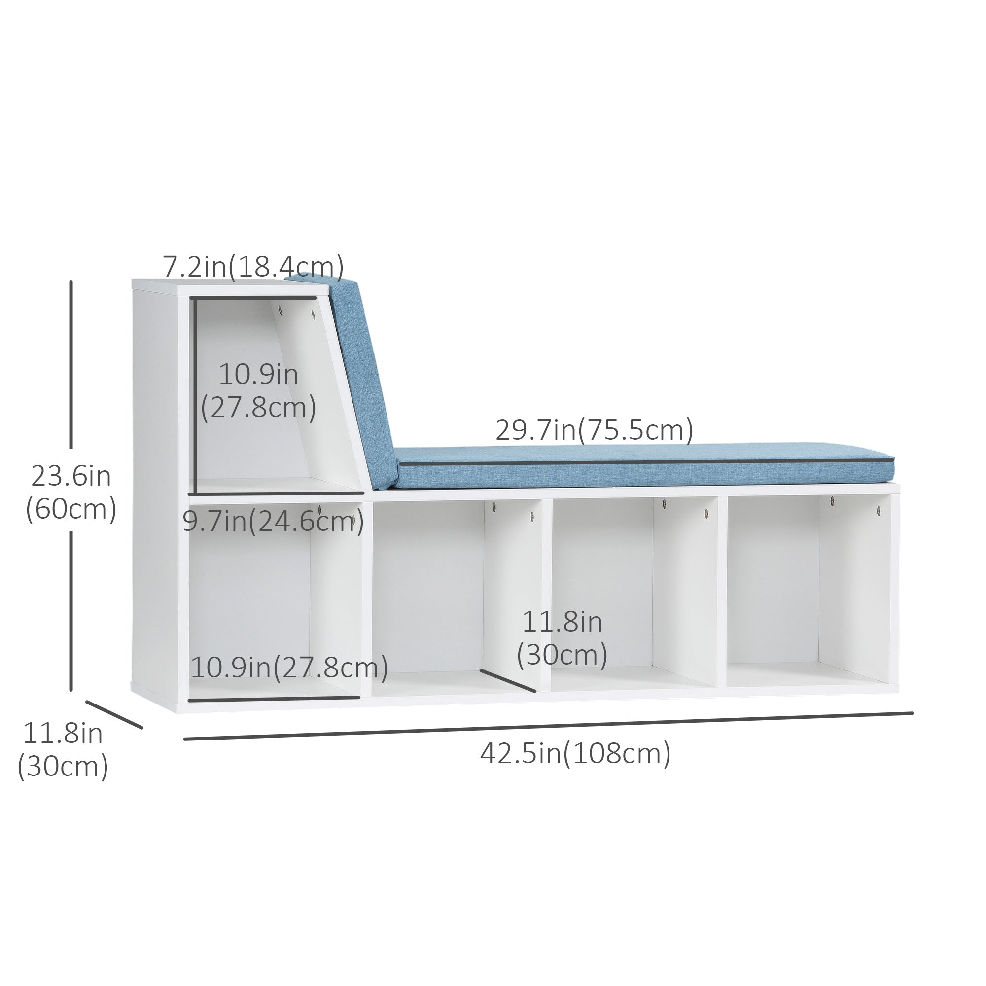 Multi-Purpose Bookshelf with 5 Cubes, 5-Cubby Bookcase with Cushioned Reading Nook and Storage Shelves, Blue Small Bookshelves at Gallery Canada