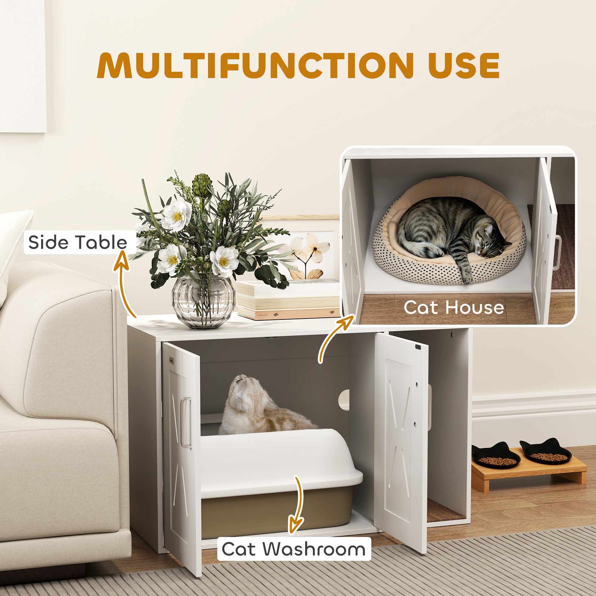 Cat Litter Box Enclosure, Hidden Cat Litter Box Furniture with Scratching Board, 31.5