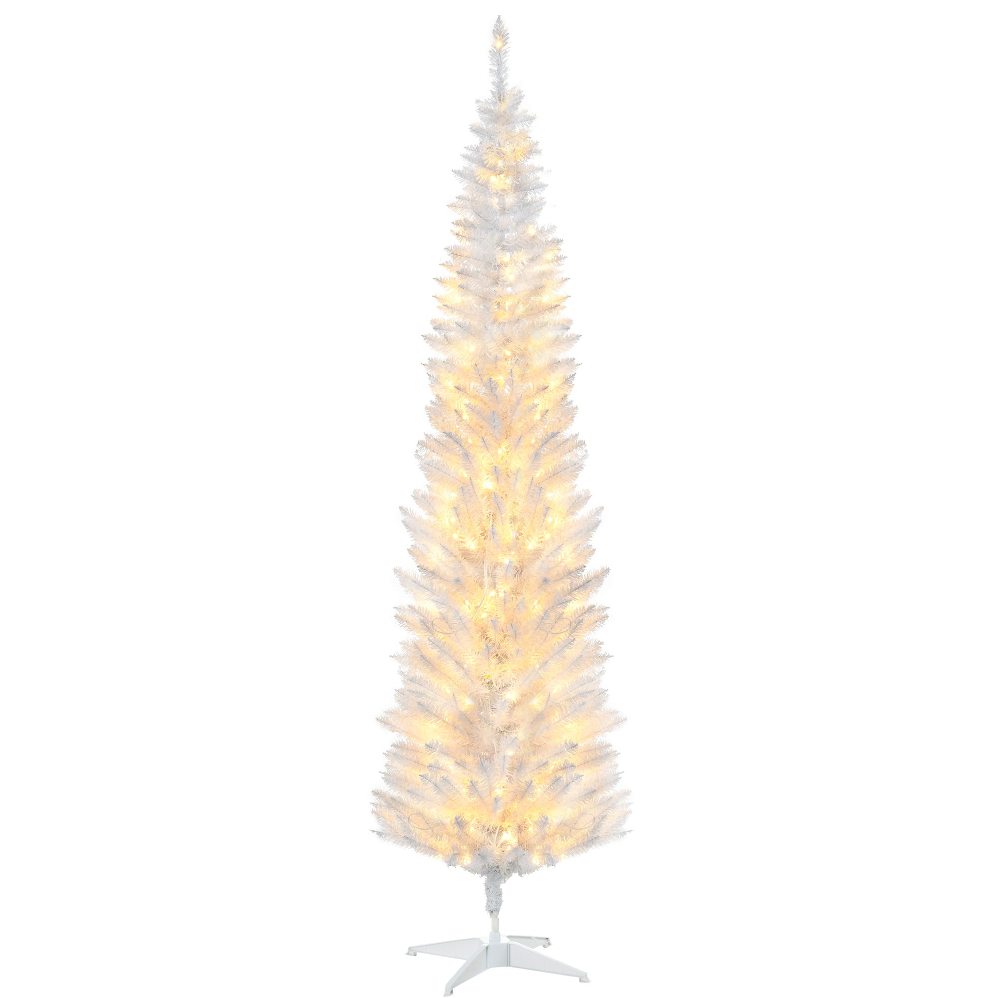 7' Pre Lit Artificial Pencil Christmas Trees, Xmas Tree with Realistic Branches and Warm White LED Lights, White Pencil Christmas Trees White, Warm White at Gallery Canada
