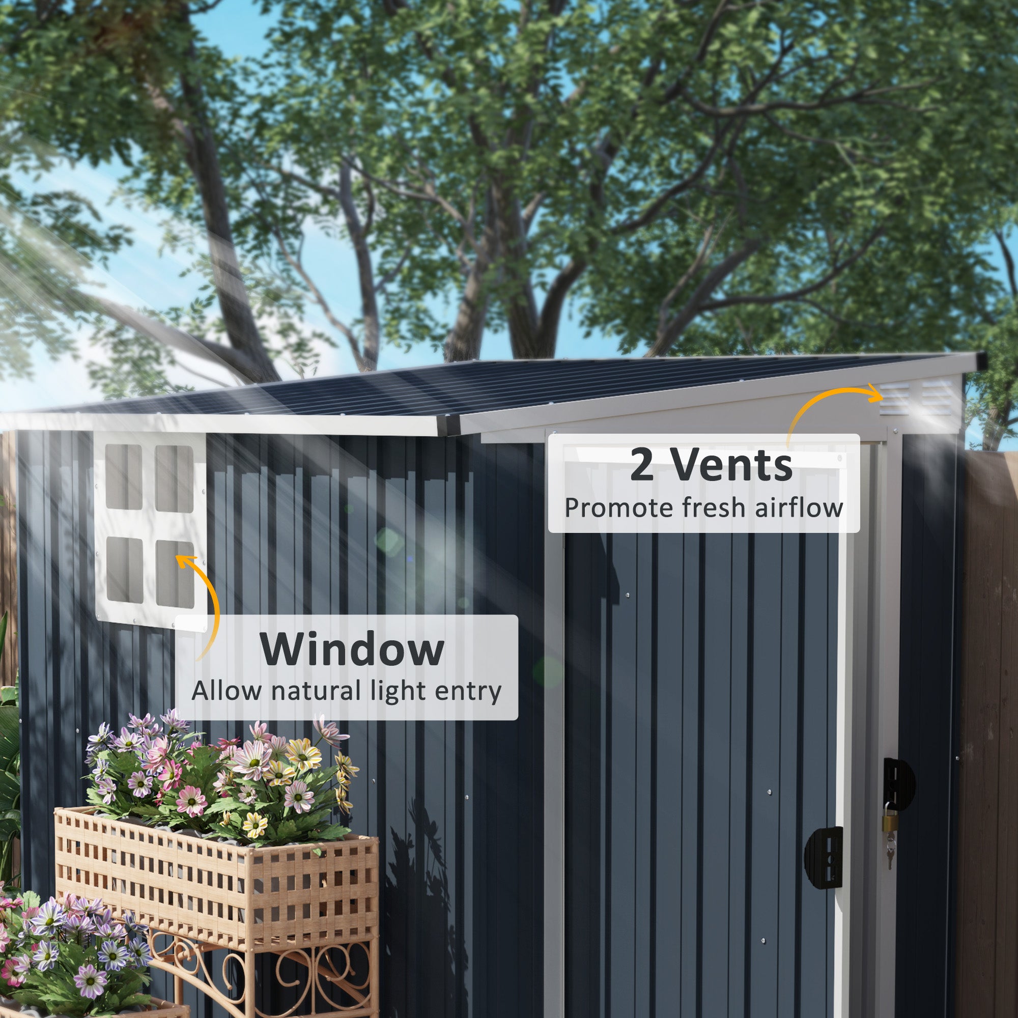 4' x 6' Outdoor Storage Shed, Metal Garden Shed with Window, 2 Vents and Lockable Door for Backyard, Garden, Patio Sheds at Gallery Canada