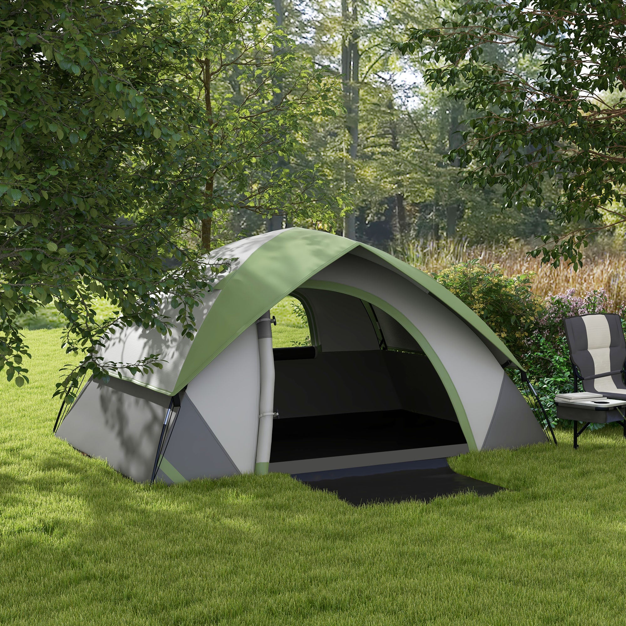 3000mm Waterproof Camping Tent for 4-5 Man, with Sewn-in Groundsheet and Carry Bag, Grey and Green Camping Tents   at Gallery Canada