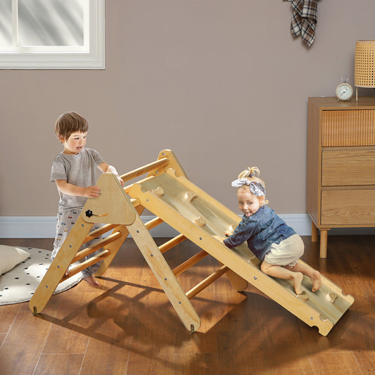 Pikler Triangle Set, 2 in 1 Climbing Toys with Ramp for Toddlers, Nature Wood Baby Gym & Playmats   at Gallery Canada