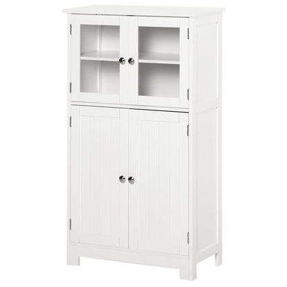 Tempered Glass Door Bathroom Floor Storage Cabinet with Adjustable Shelf, White Bathroom Cabinets White  at Gallery Canada