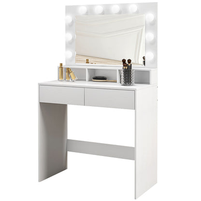 Vanity Table, Makeup Dressing Table with LED Lighting Mirror, Drawers, for Bedroom, White Dressing & Vanity Tables   at Gallery Canada