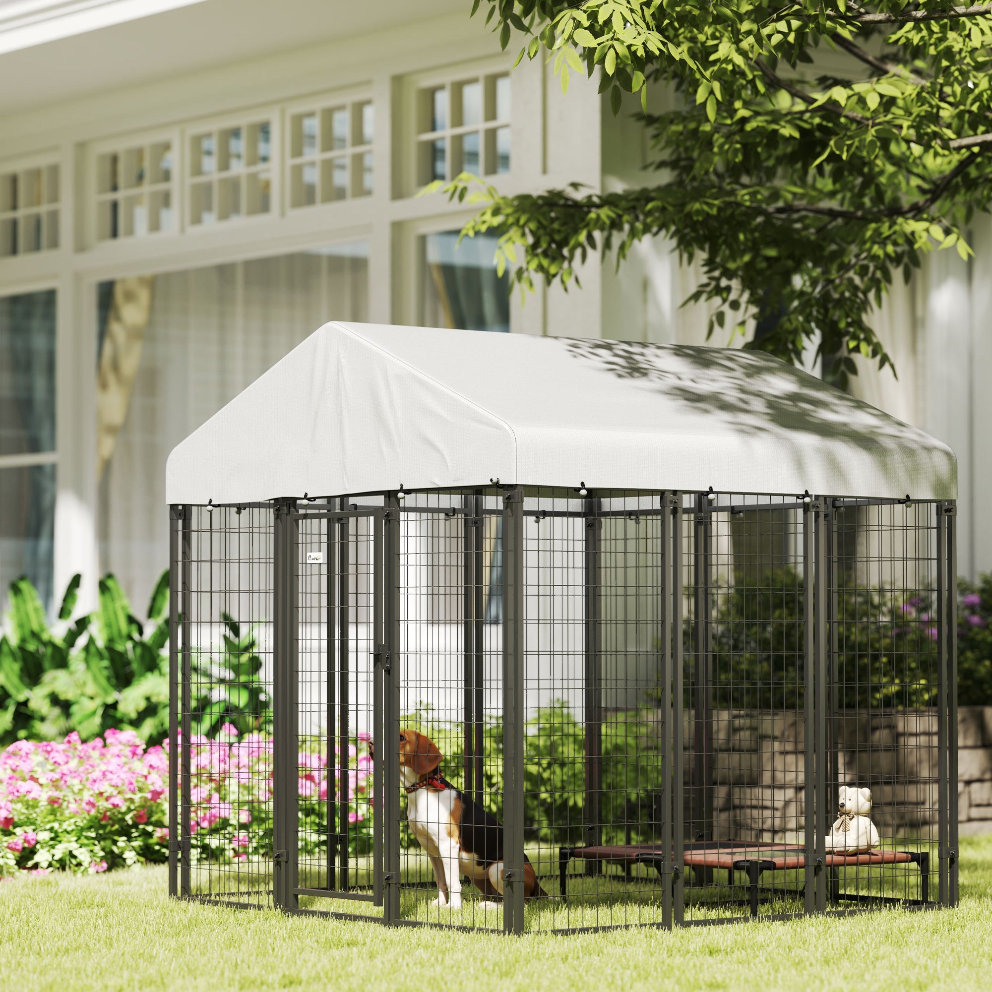 Outdoor Dog Kennel with Waterproof UV-Resistant Cover, for Large and Medium Dogs, 6' x 6' x 6', Silver Houses, Kennels & Pens at Gallery Canada