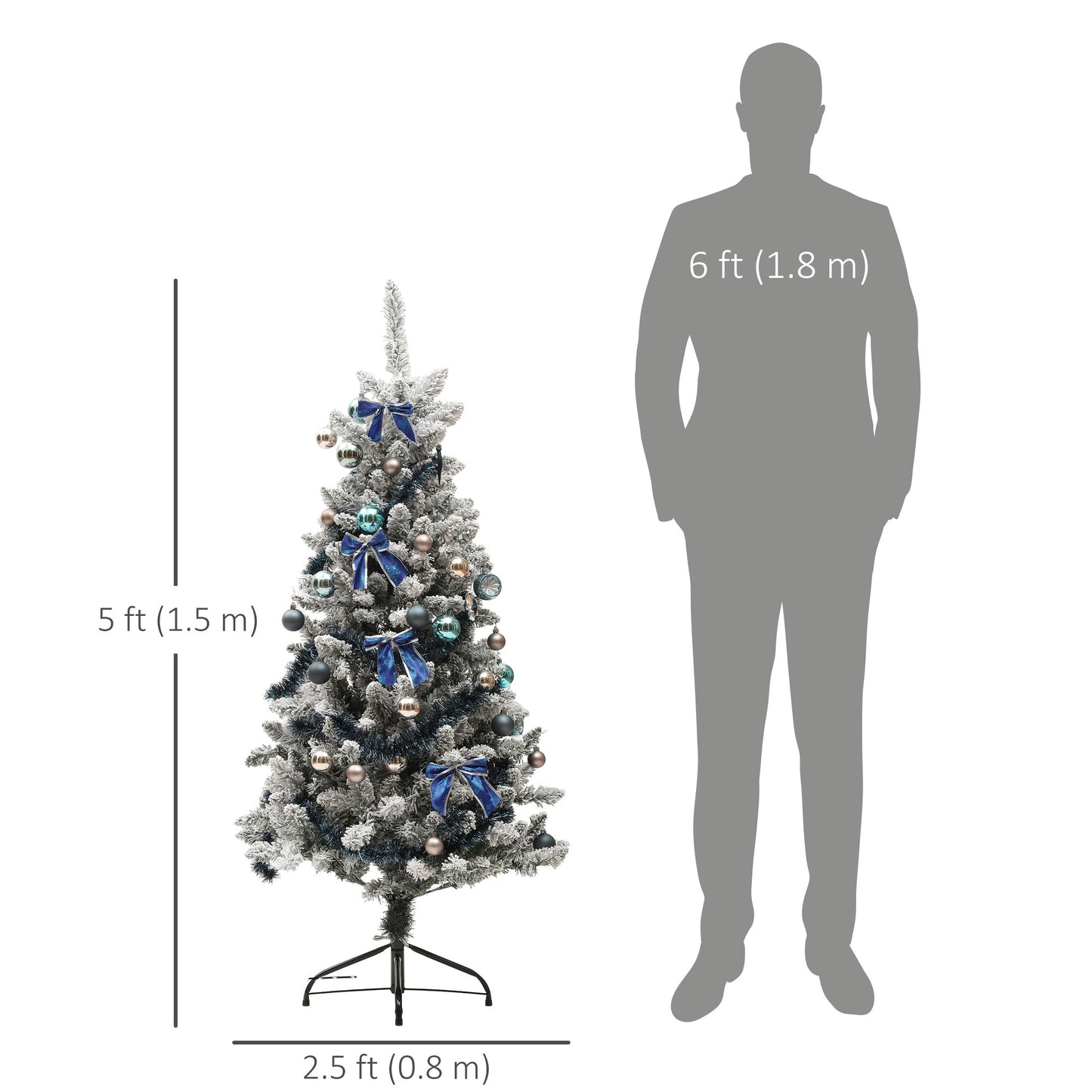 5ft Prelit Artificial Christmas Tree with Blue Ornaments, Flocked Christmas Tree with LED Lights for Holiday Pre Lit Christmas Trees   at Gallery Canada