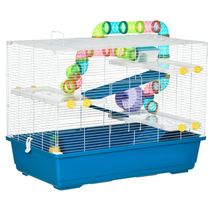 31" Large Hamster Cage, Small Animal House, Multi-storey Gerbil Haven, Tunnel Tube System, with Water Bottle, Exercise Wheel, Food Dish, Ramps, Blue Hamster Cages   at Gallery Canada