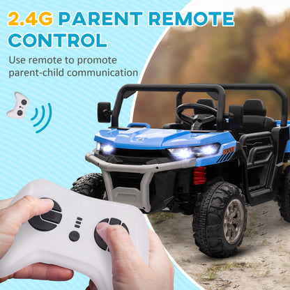 12V Ride on Car with Electric Bucket, Two-Seater, Shovel, Remote Control, Spring Suspension, Horn, Music, Blue Electric Toy Cars   at Gallery Canada