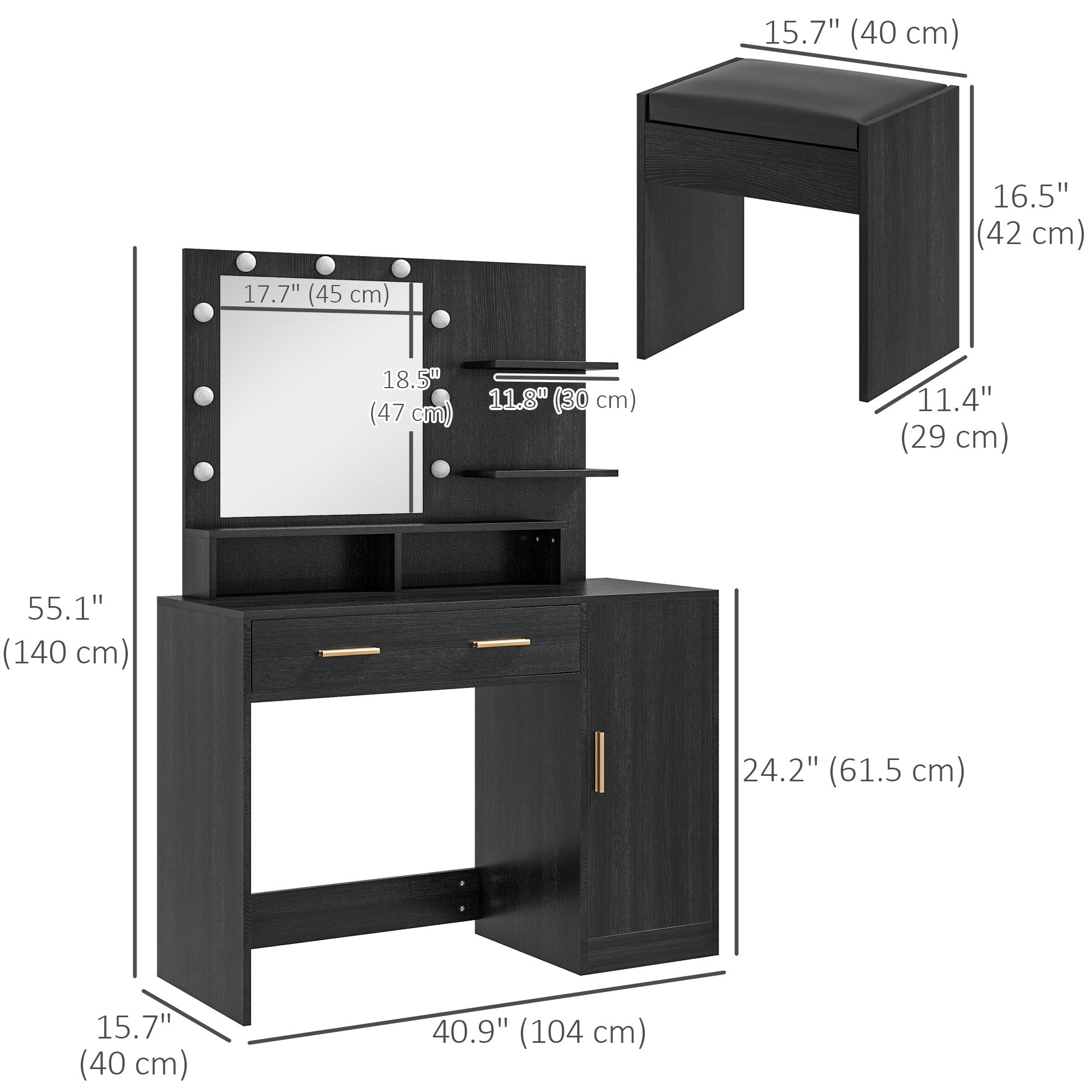 Illuminated Dressing Table Set, LED Vanity Table Set with Stool, LED Mirror, Drawer and Cabinet Shelves for Bedroom Dressing & Vanity Tables   at Gallery Canada