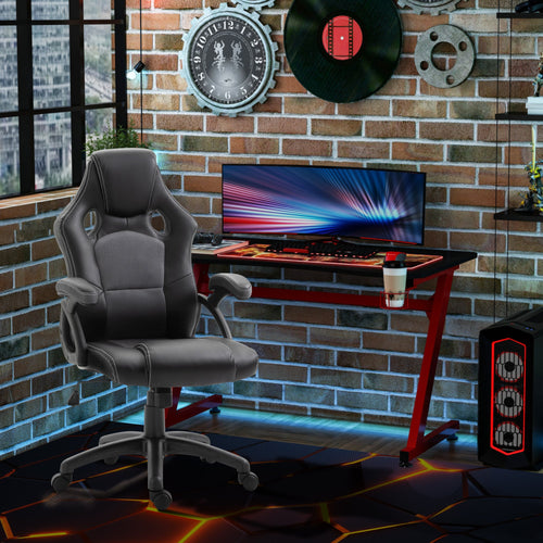 PU Leather Gaming Chair High Back Office Chair with Adjustable Height, Computer Gamer Chair, Grey