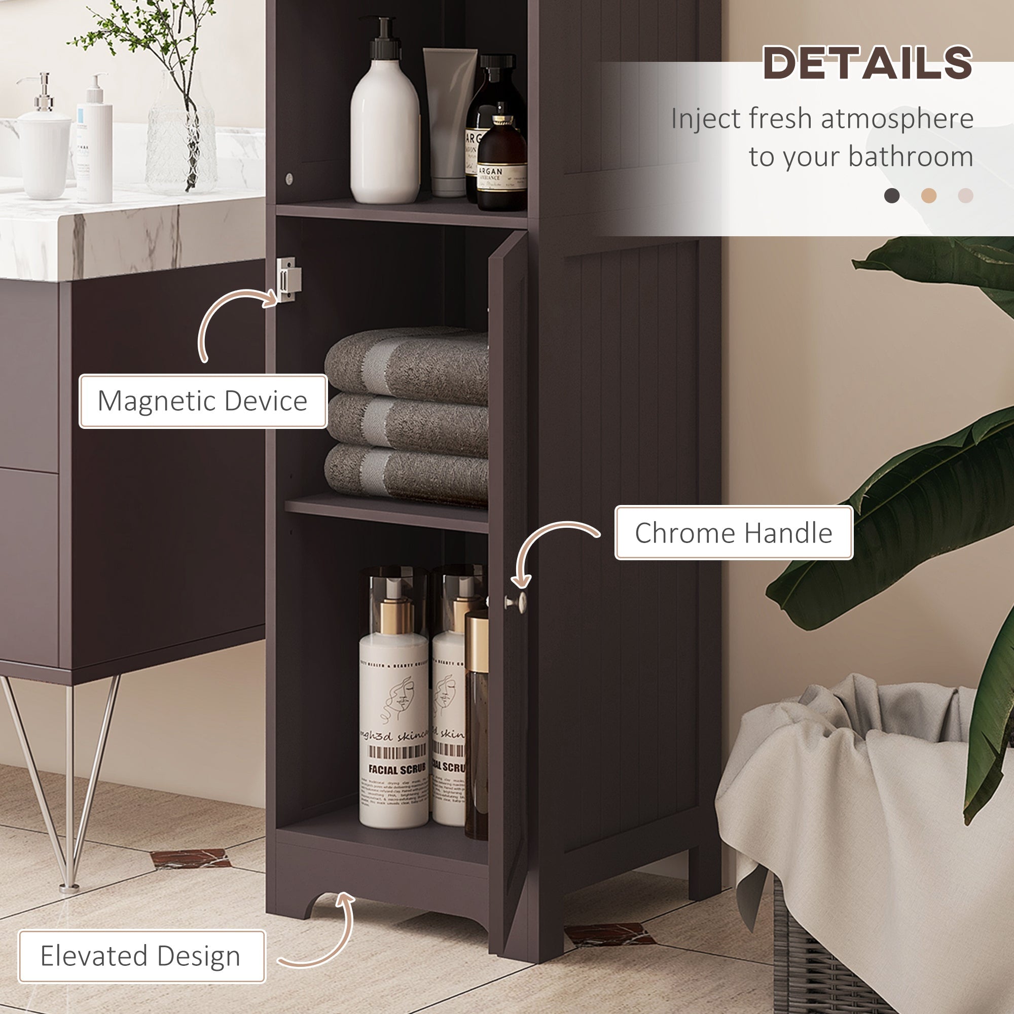 Tall Bathroom Storage Cabinet, Freestanding Tower Cabinet with Adjustable Shelf, 3 Open Shelves, Dark Brown Bathroom Cabinets   at Gallery Canada