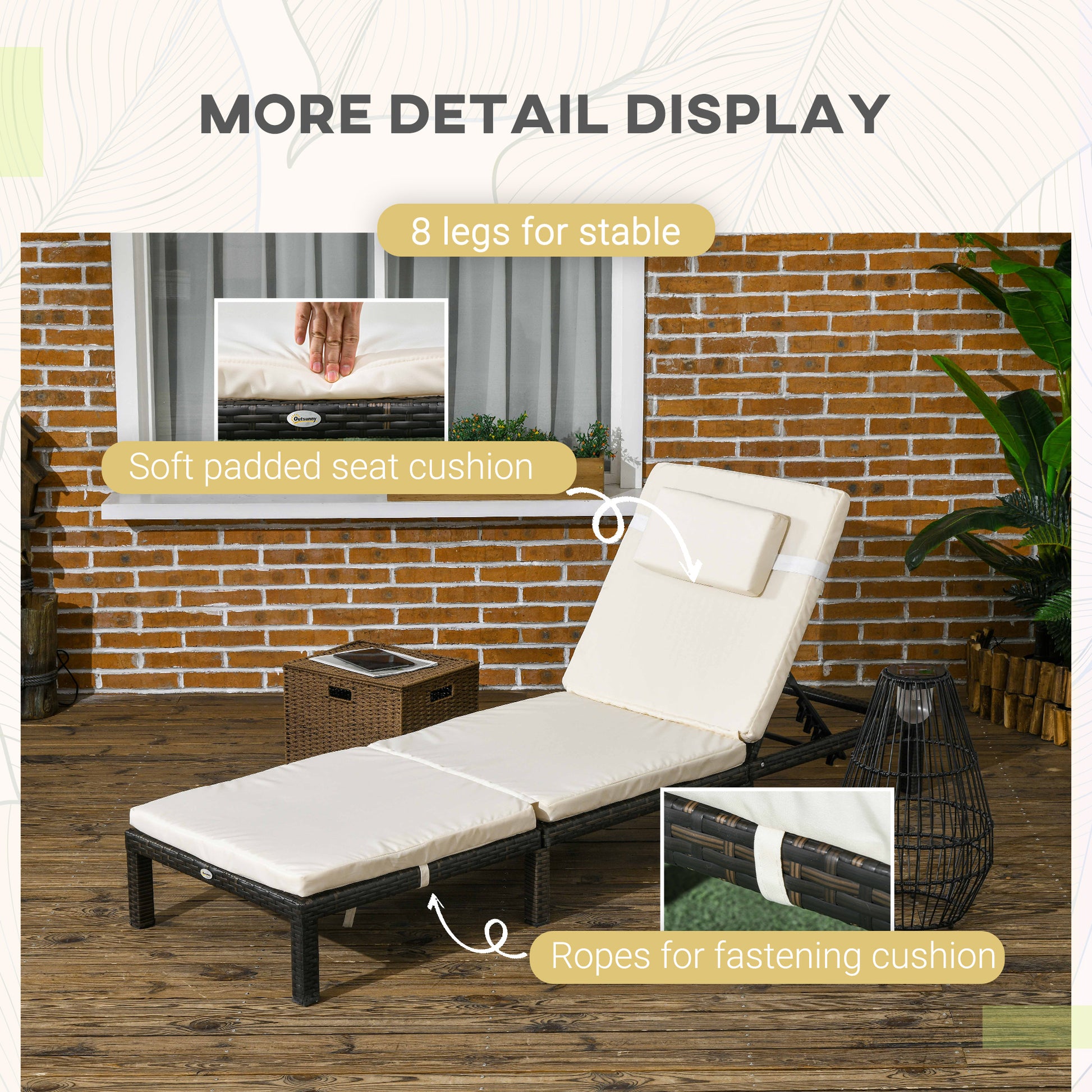 Outdoor Lounger, Patio Lounger with 5-Level Adjustable Back, Headrest for Poolside, Garden, Backyard, Cream White Chaise Loungers   at Gallery Canada