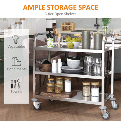 Stainless Steel 3-Tier Kitchen Trolley, 330LBS Capacity, Rolling Utility Cart, Silver Kitchen Islands & Kitchen Carts   at Gallery Canada