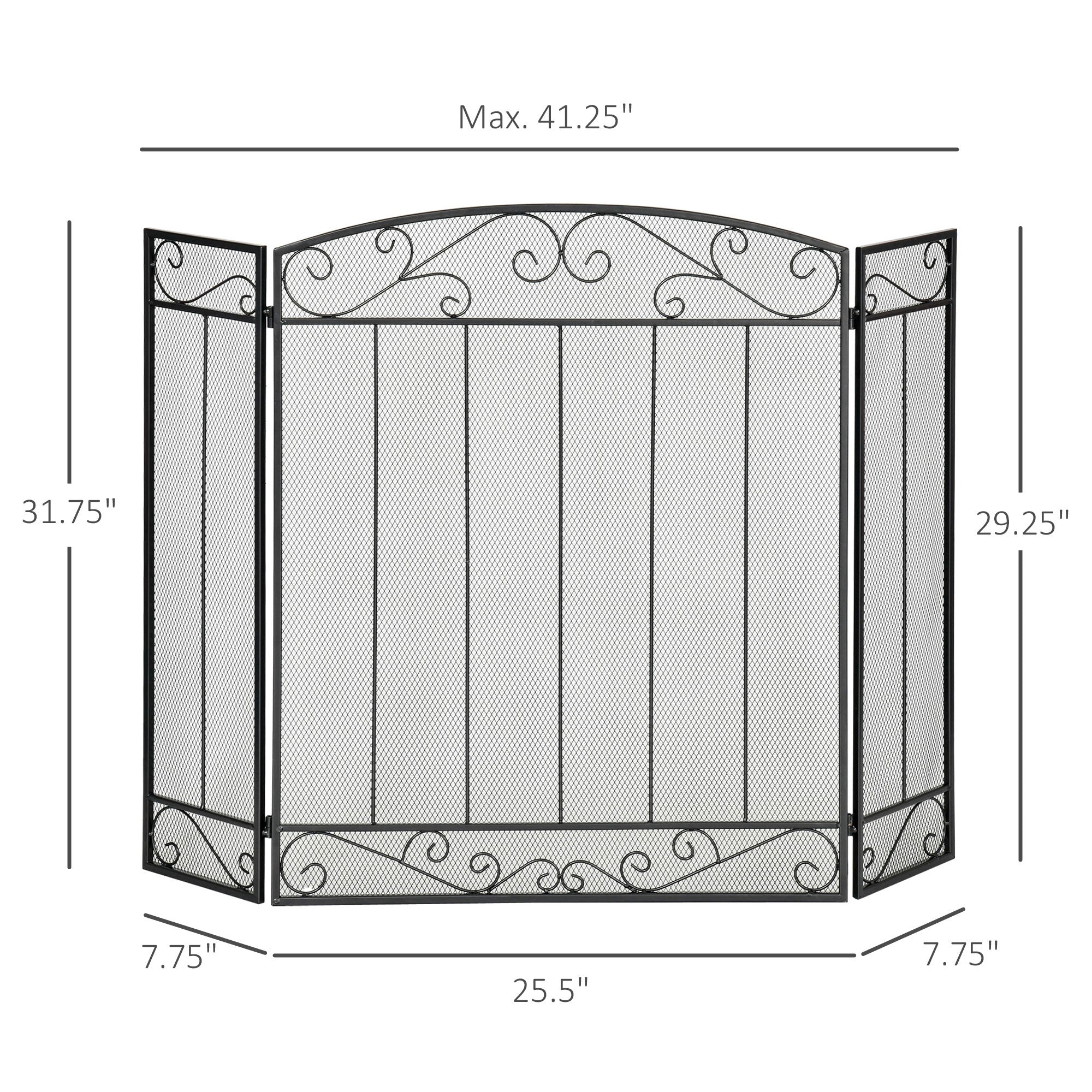 3-Panel Folding Fireplace Screen, Steel Mesh Fire Spark Guard Cover with Decorative Vine Pattern for Living Room Indoor Decor, 41.25