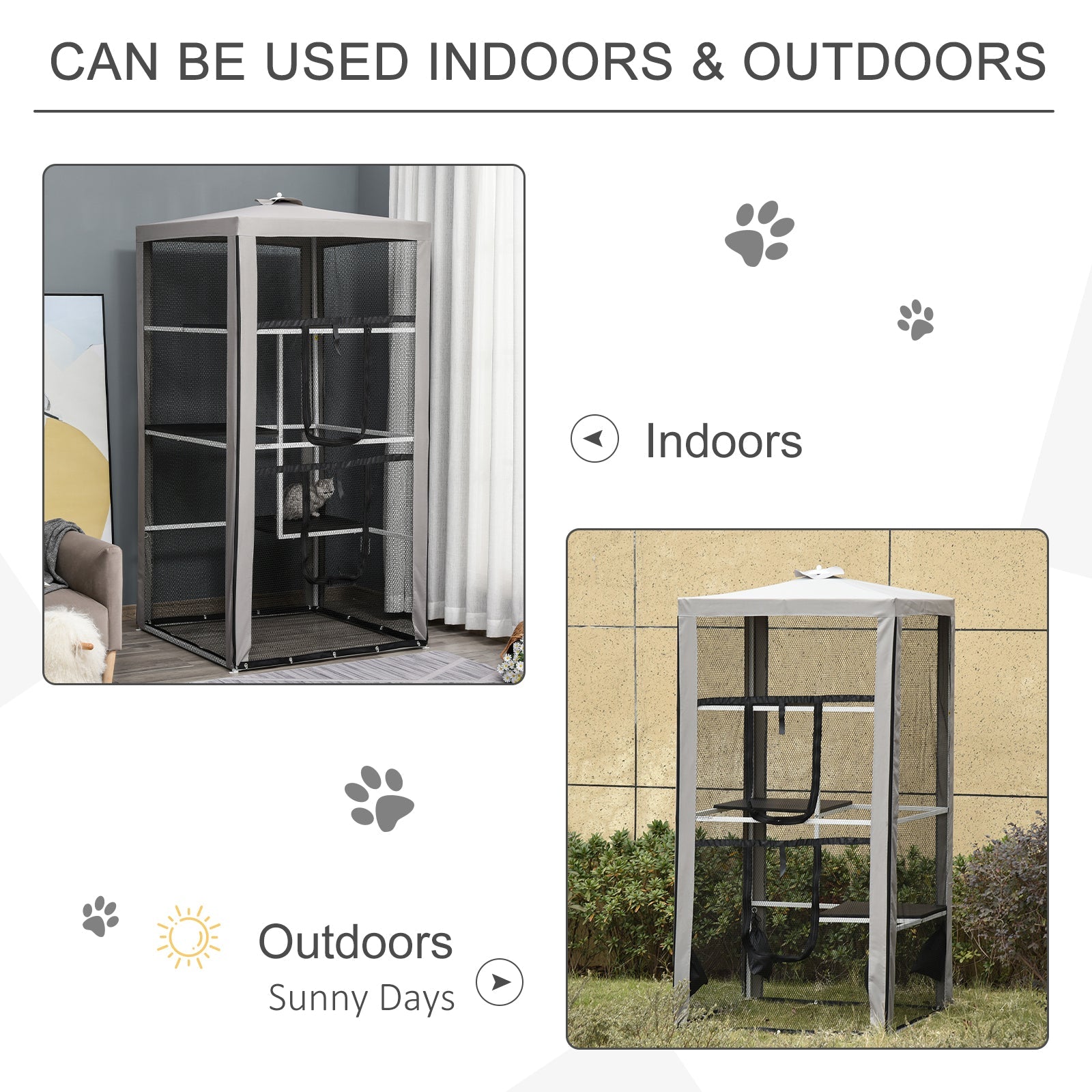 79" Cat Cage, Large Outdoor Kitten House, Indoor Cage Pet Kennel Playpen with 3 Platforms Door 4 Sandbags - Grey Outdoor Cat Enclosures   at Gallery Canada