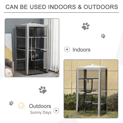 79" Cat Cage, Large Outdoor Kitten House, Indoor Cage Pet Kennel Playpen with 3 Platforms Door 4 Sandbags - Grey Outdoor Cat Enclosures   at Gallery Canada