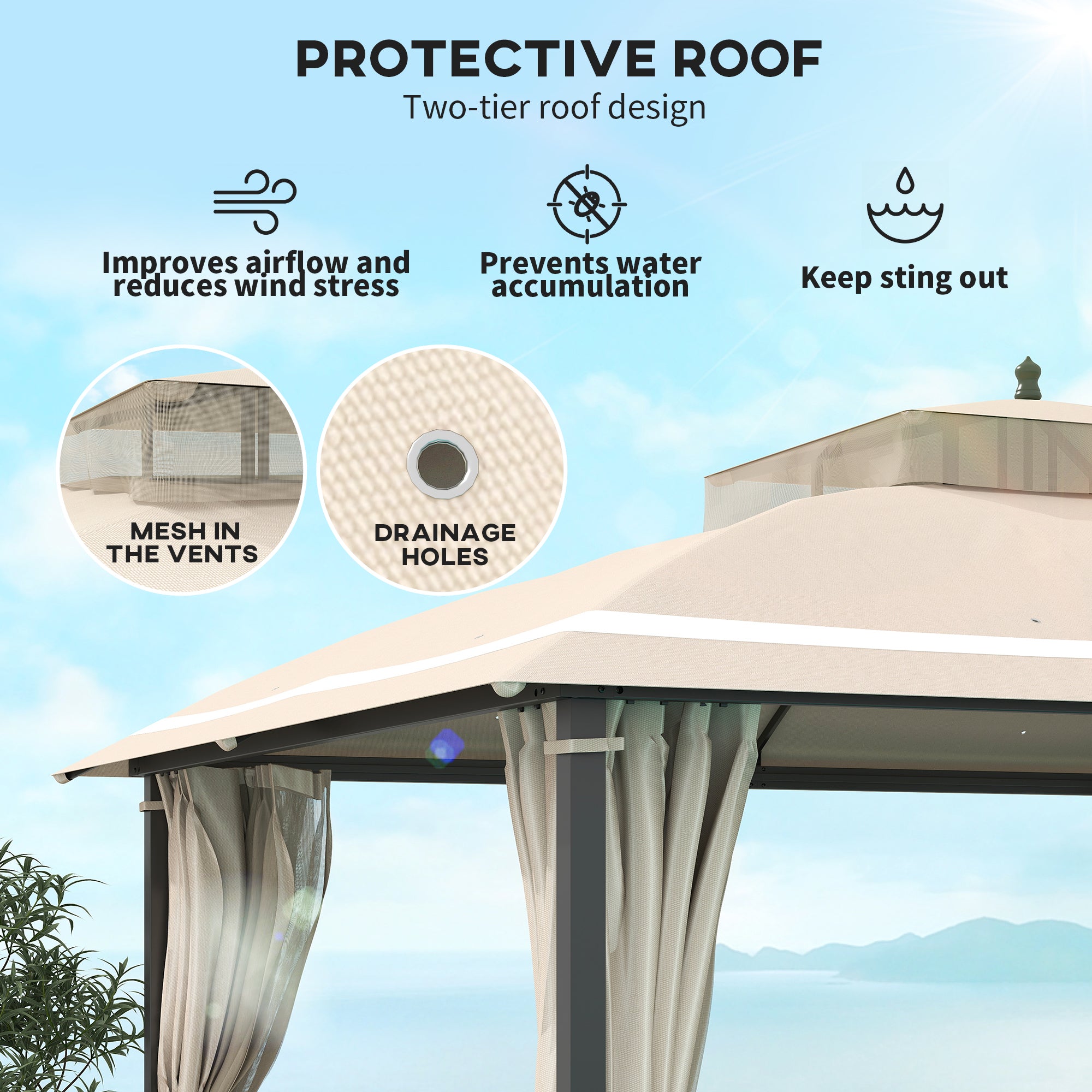 10' x 12' Outdoor Gazebo, Double Roof Patio Gazebo Canopy with Netting and Curtains for Garden, Lawn, Backyard, Deck Gazebos at Gallery Canada