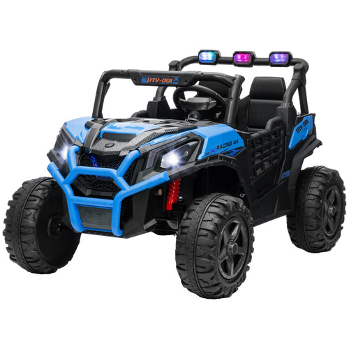 2 Seater 24V Electric Car for Kids w/ Remote Control, 3 Speed, LED Lights, Music, Horn, Spring Suspension, Blue