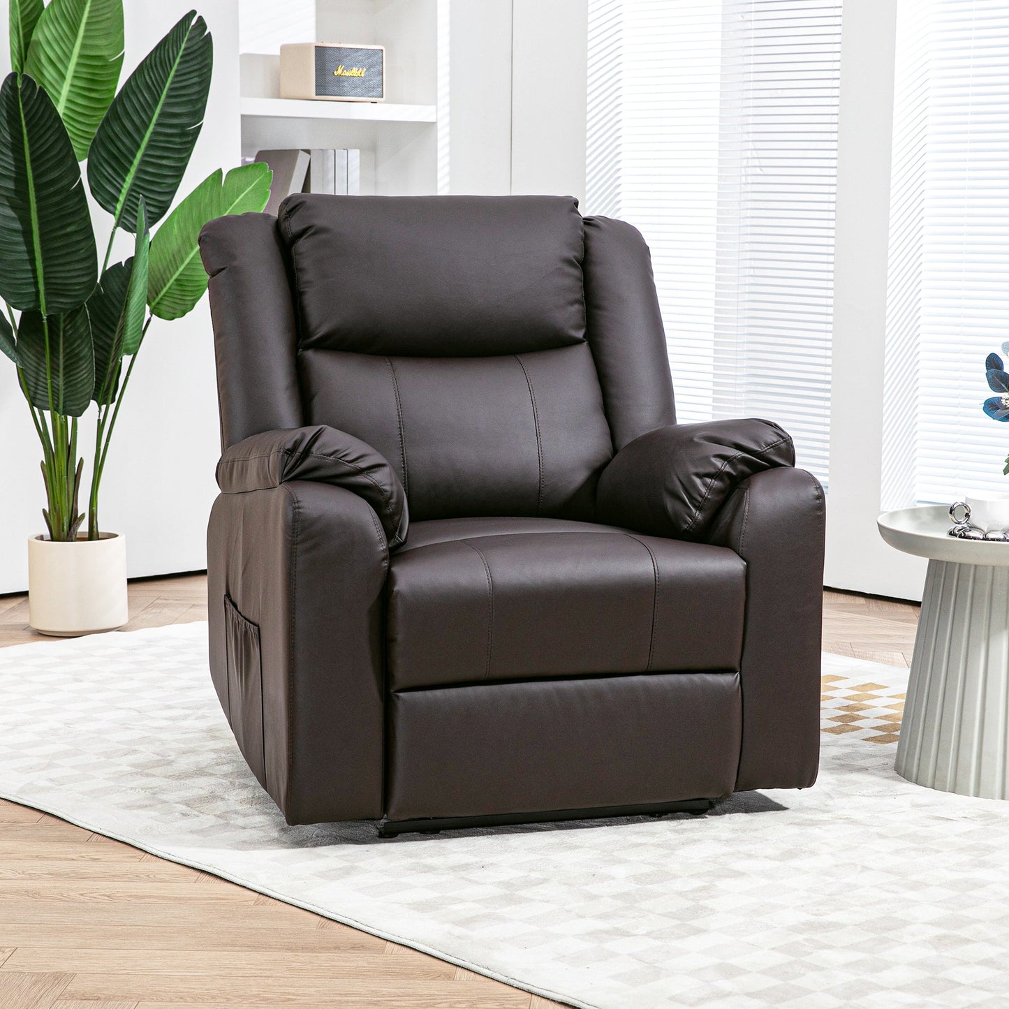 PU Leather Reclining Chair, Recliner Chair for Living Room with Footrest and 2 Side Pockets, Brown Single Sofas   at Gallery Canada